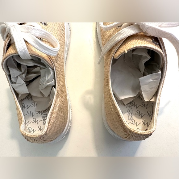 STUART WEITZMAN Ollie Sneakers Woven Raffia Lace Up Shoes Low Top Straw Natural - Picture 11 of 14